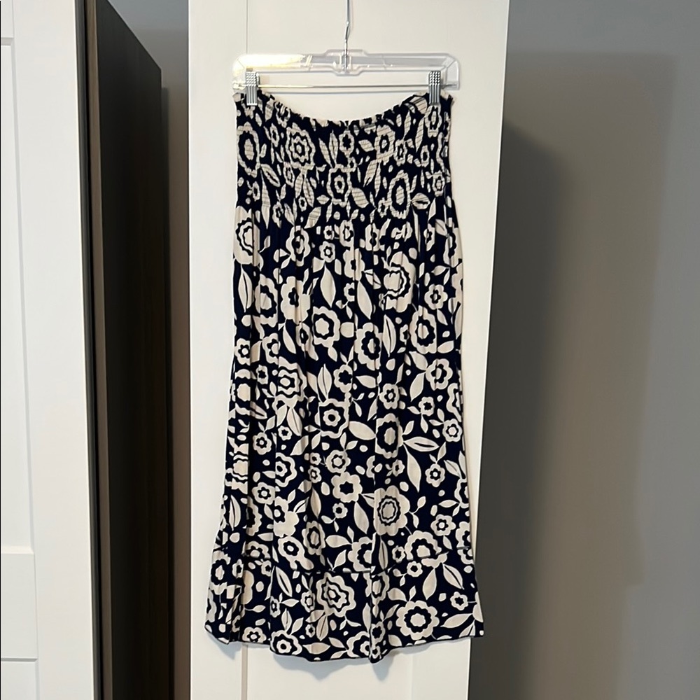 Lucky Brand Navy and White Ruffled Strapless Dress